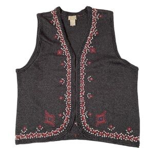 Sigrid Olsen folk embroidered beaded vest sz large